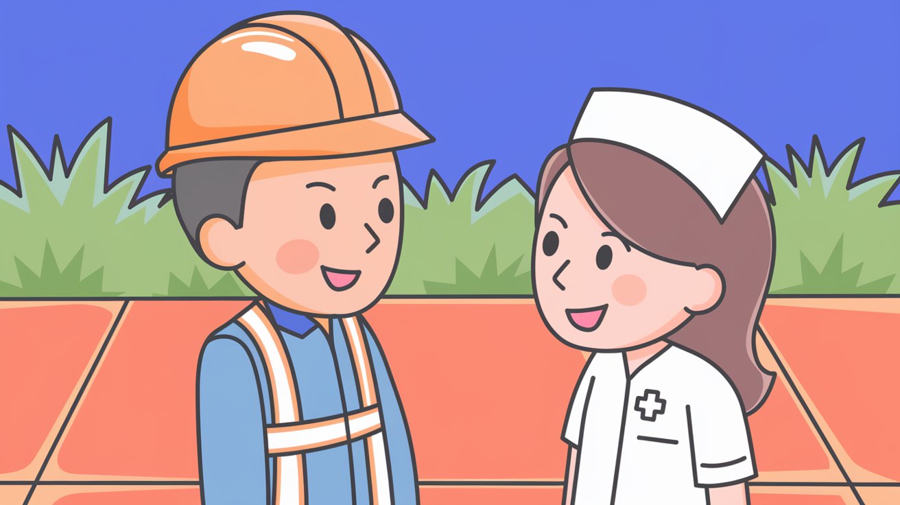 Nurse and Construction Worker Cartoon